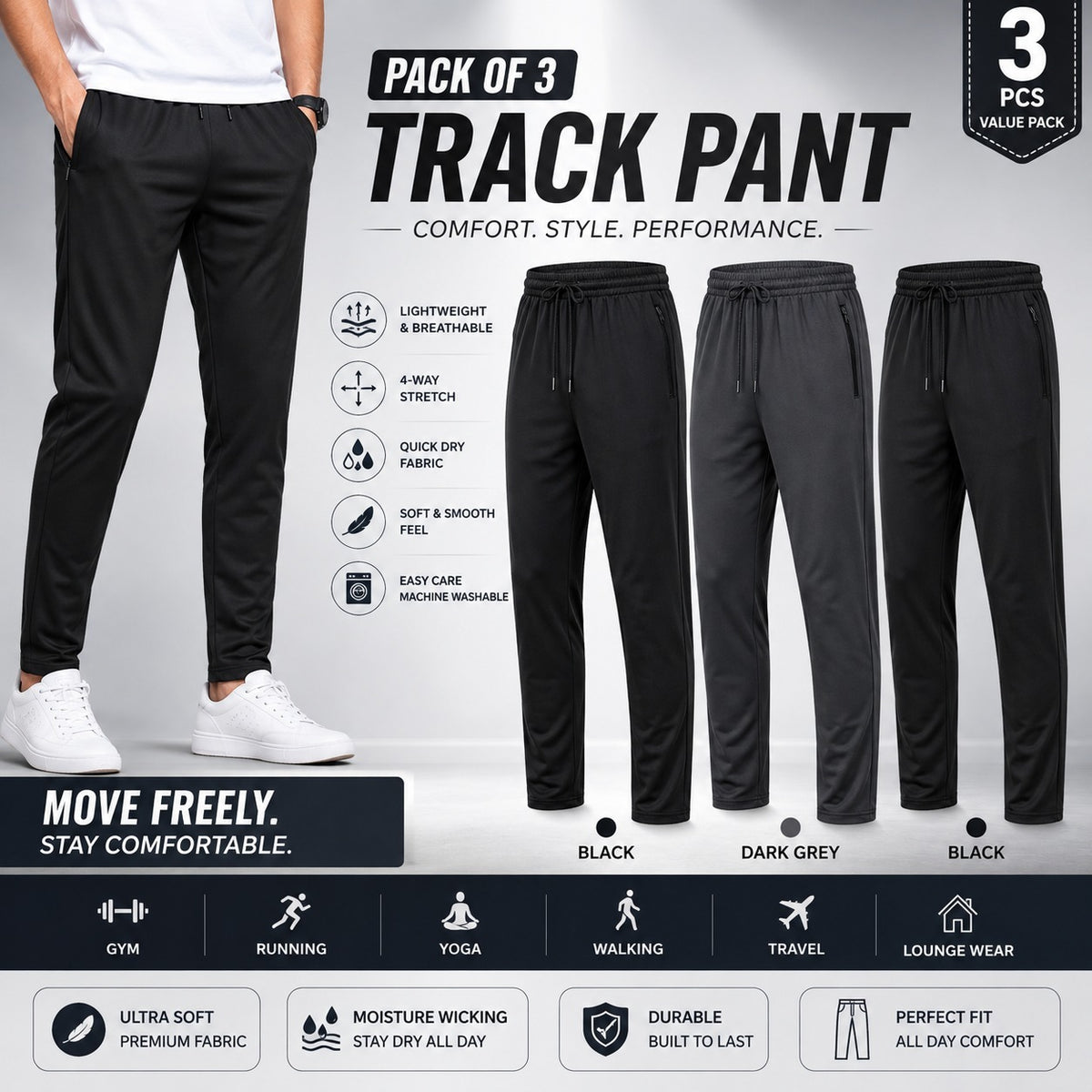 Track Pant Assorted color Pack Of 3